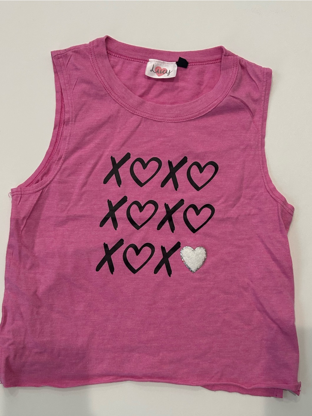 LUCY Kids Pink Graphic Tank Top with Heart Design, Size Youth Medium
